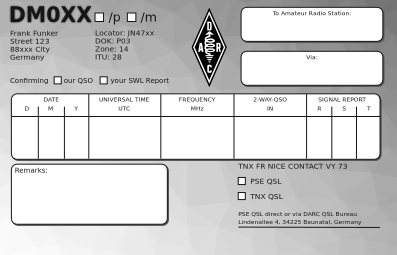 Muster-QSL-Karte - Rückseite
